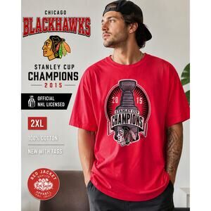Chicago Blackhawks Stanley Cup 2015 Champions Tee Red Jacket 2XL NWT